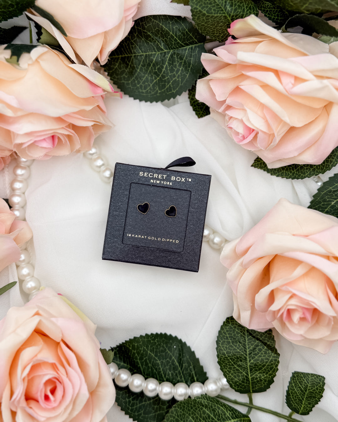 Enamel Heart Stud Earrings - Black