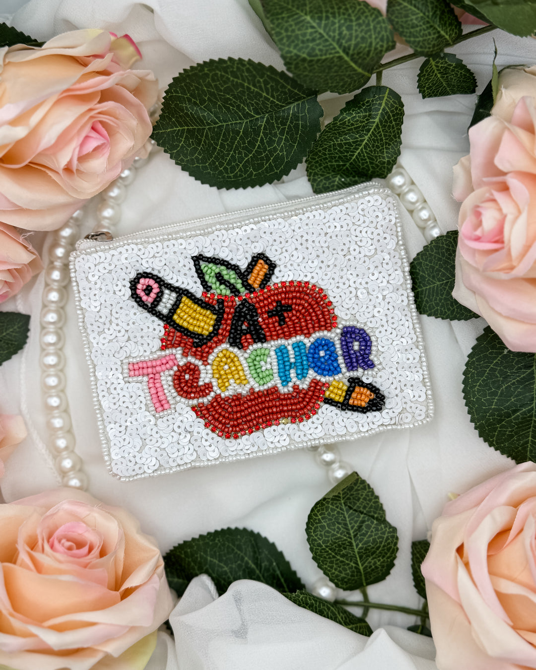 The A+ Teacher Beaded Coin Purse