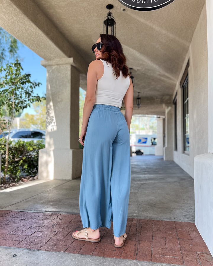 The Elena Wide Leg Pants - Blue Gray