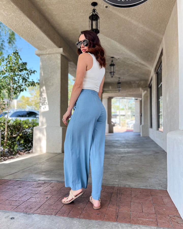 The Elena Wide Leg Pants - Blue Gray