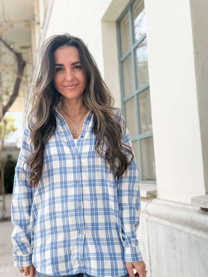 Seamless Plaid Long Sleeve Button Down Top
