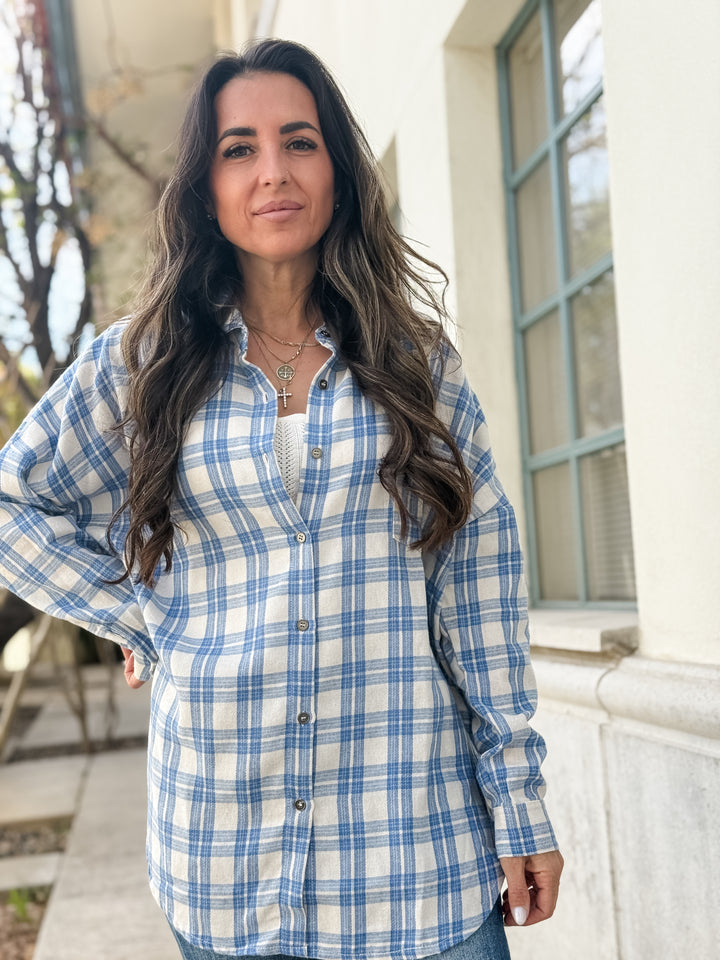 Seamless Plaid Long Sleeve Button Down Top