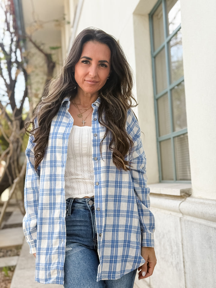 Seamless Plaid Long Sleeve Button Down Top