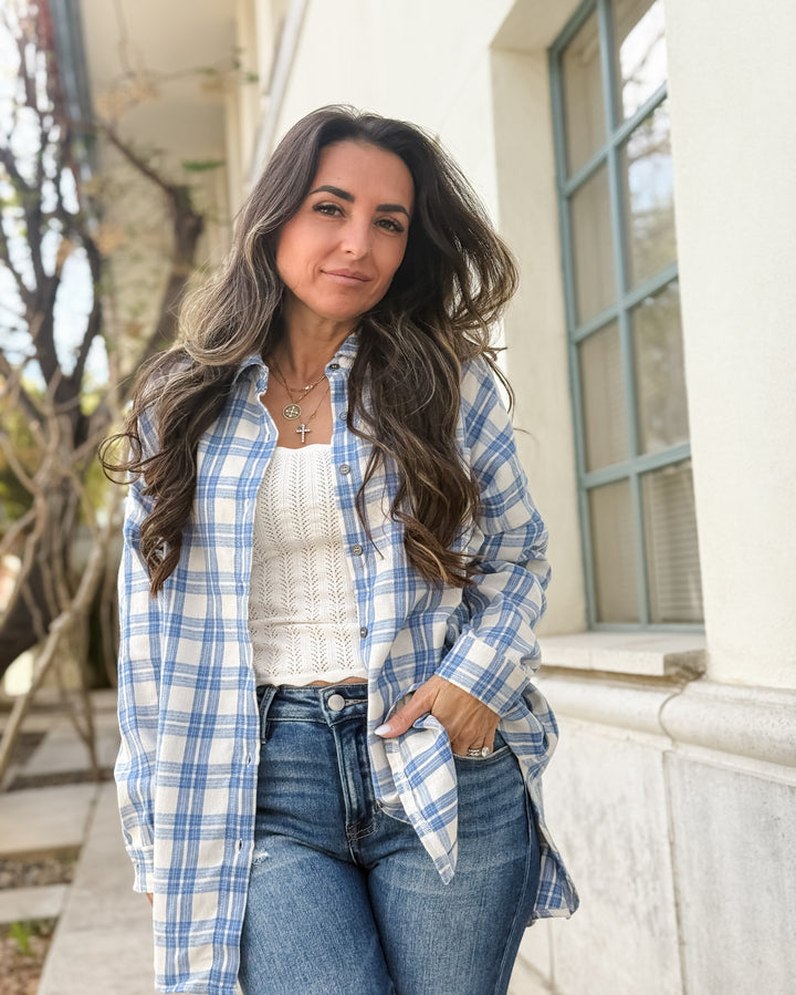 Seamless Plaid Long Sleeve Button Down Top