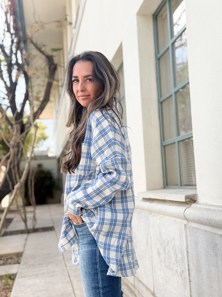 Seamless Plaid Long Sleeve Button Down Top