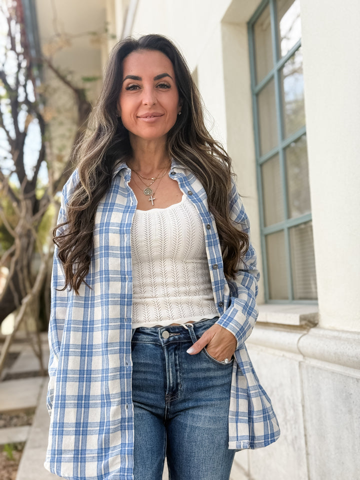 Seamless Plaid Long Sleeve Button Down Top