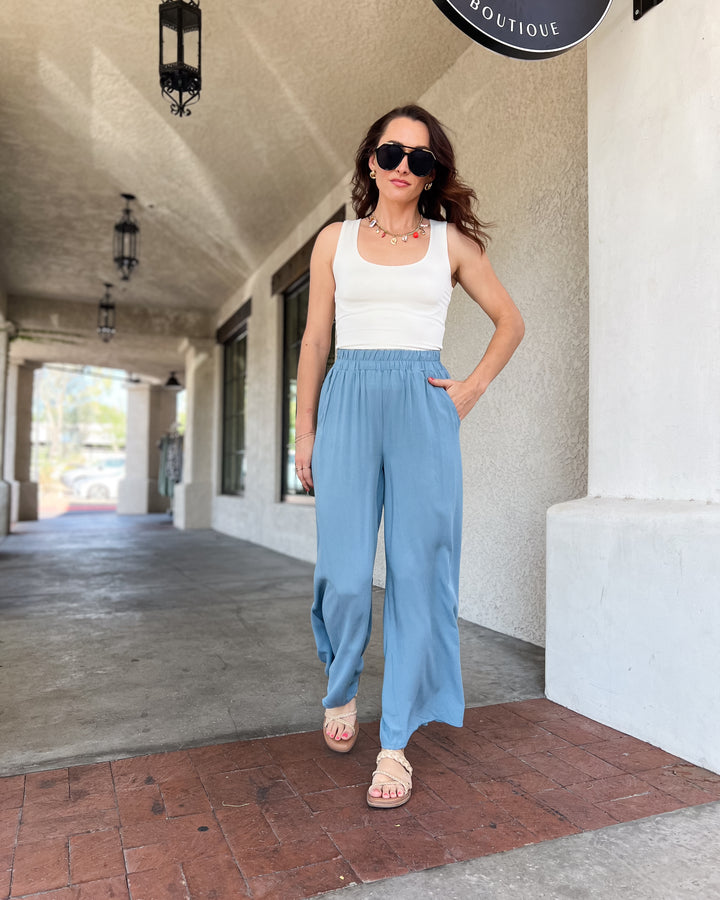 The Elena Wide Leg Pants - Blue Gray