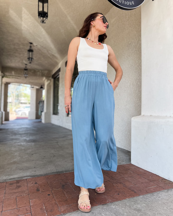 The Elena Wide Leg Pants - Blue Gray