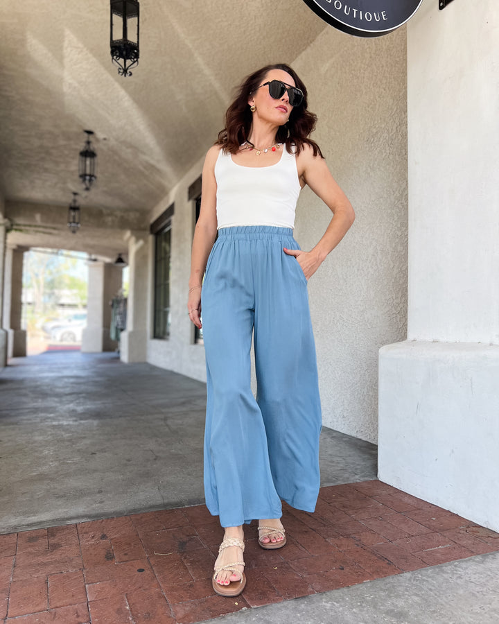 The Elena Wide Leg Pants - Blue Gray