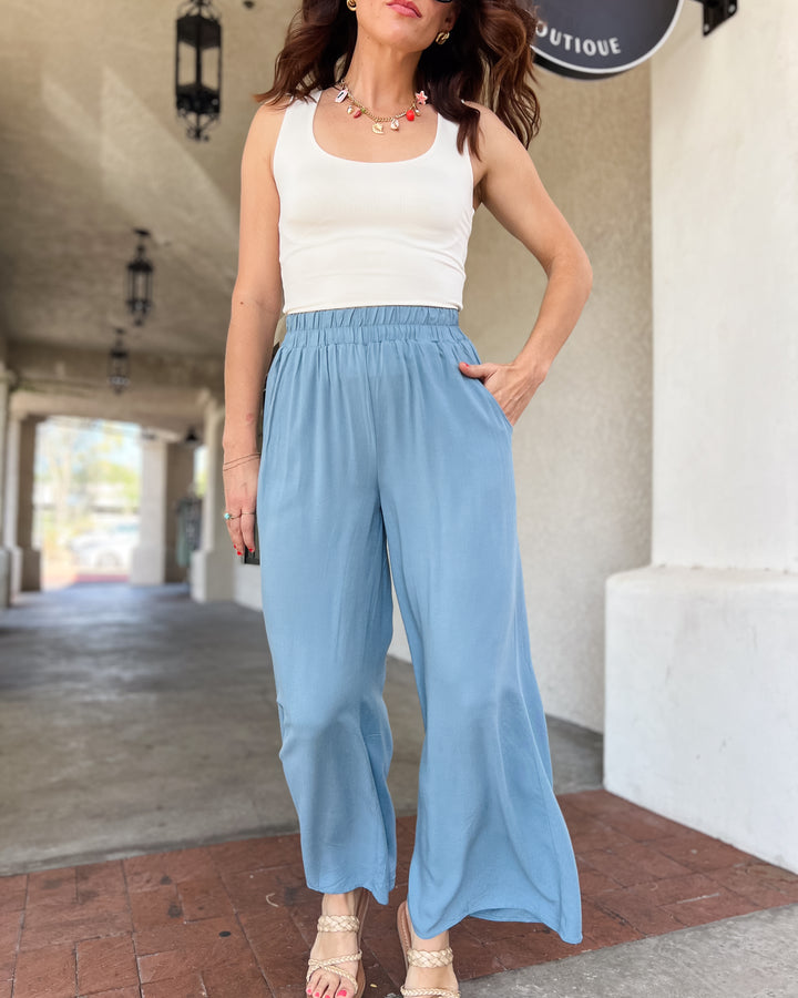 The Elena Wide Leg Pants - Blue Gray