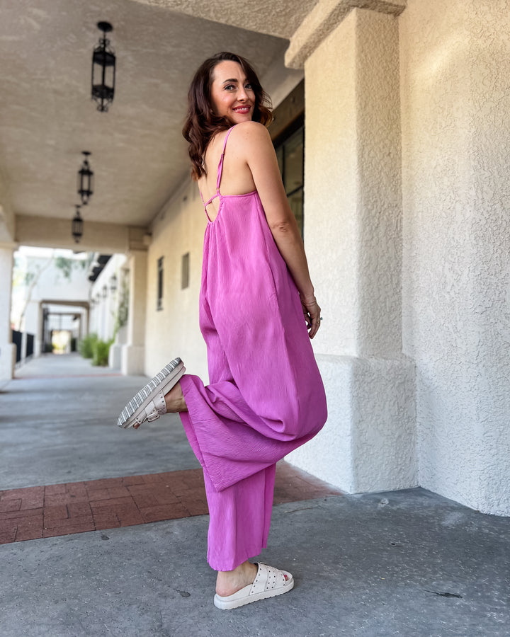 The Calista Pleated Jumpsuit – Pink