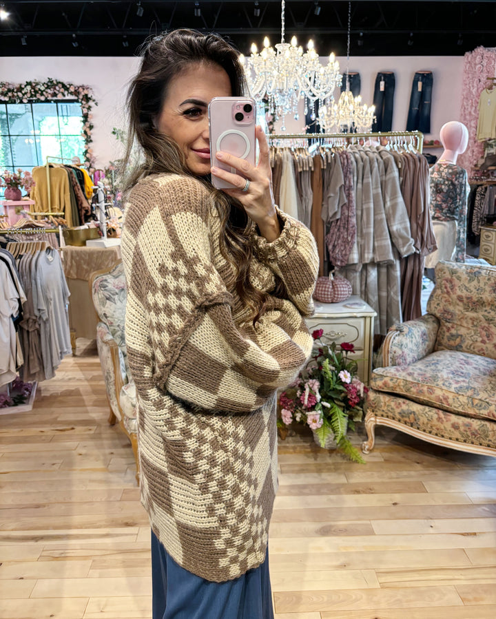 The Checkered Oversized Knit Cardigan