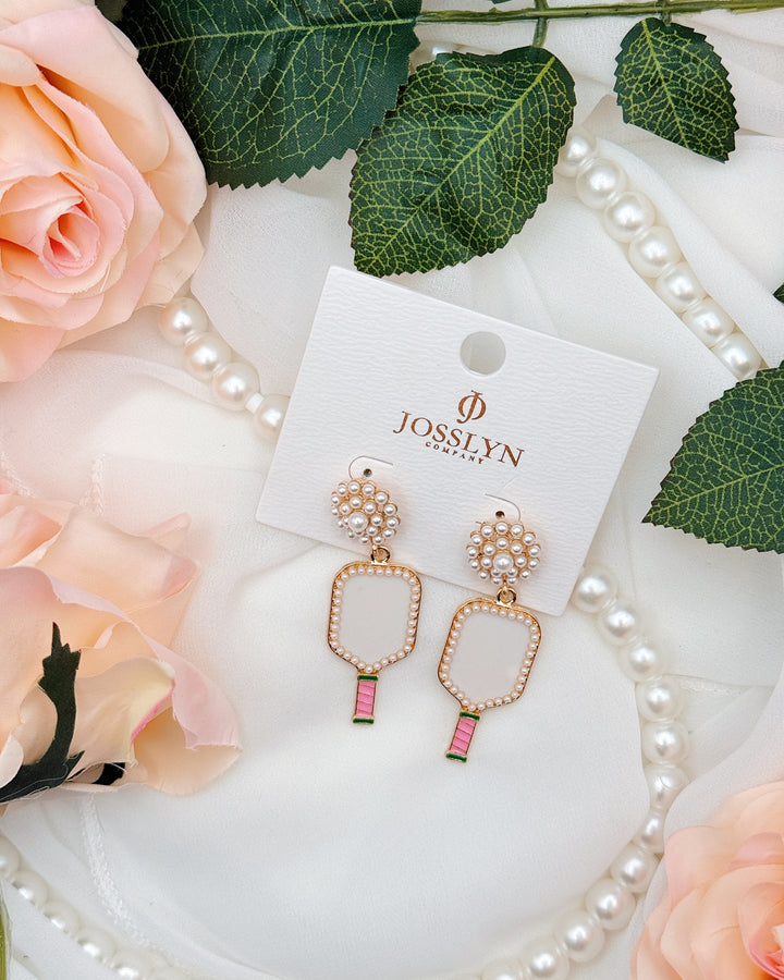 Pearl Pickleball Racket Earrings