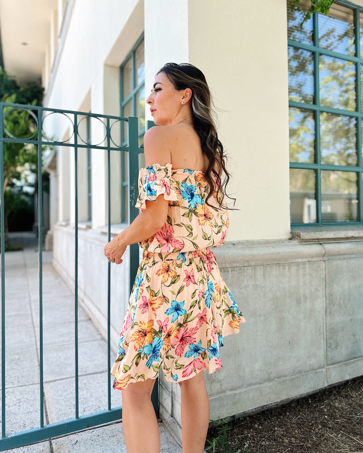 Oh So Peachy Ruffle Off Shoulder Dress