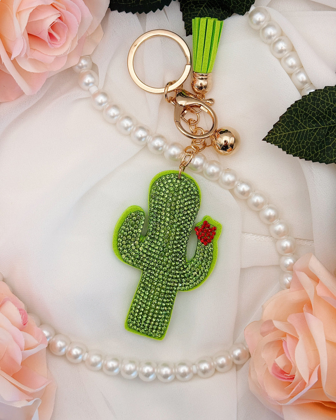 Desert Bling Cactus Keychain - Light Green