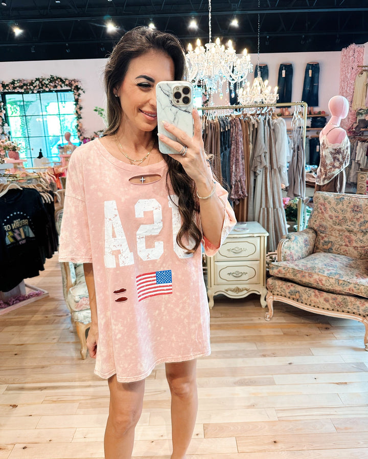 Pink Mineral Washed USA Top