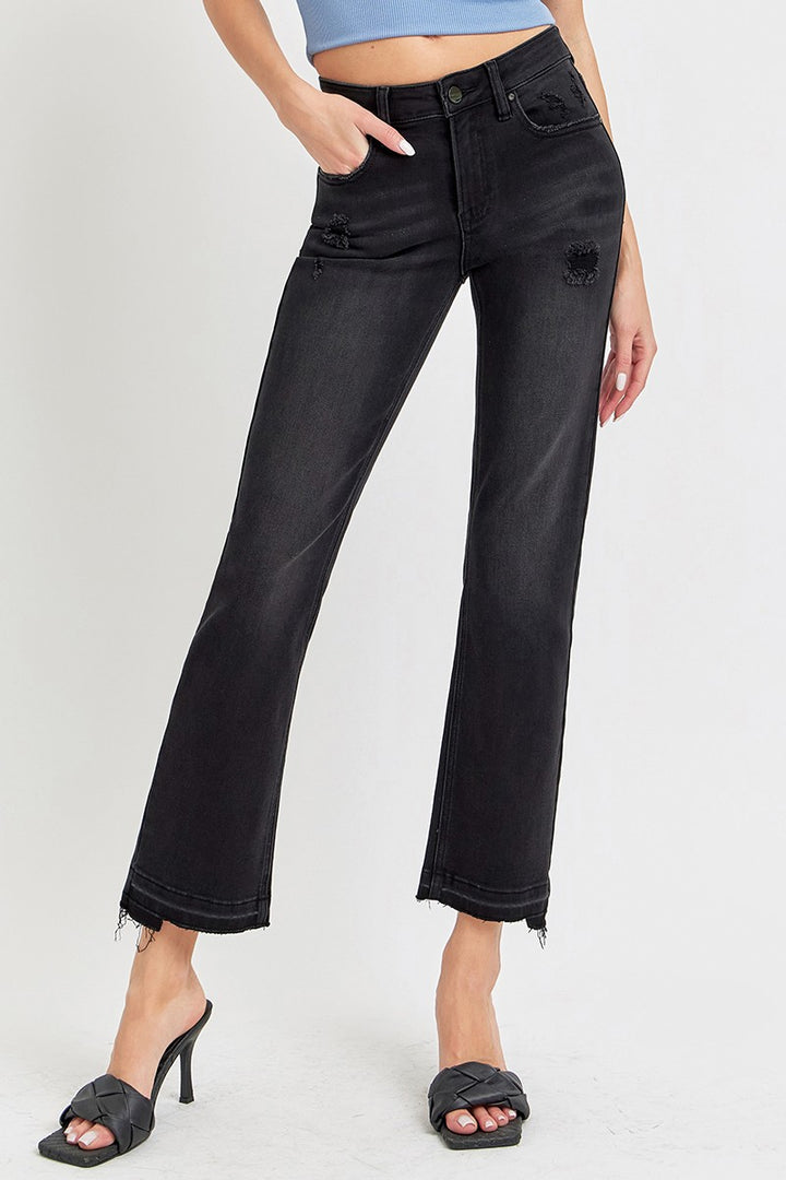 The Zoe Mid Rise Ankle Straight Uneven Released Hem Jean by Risen