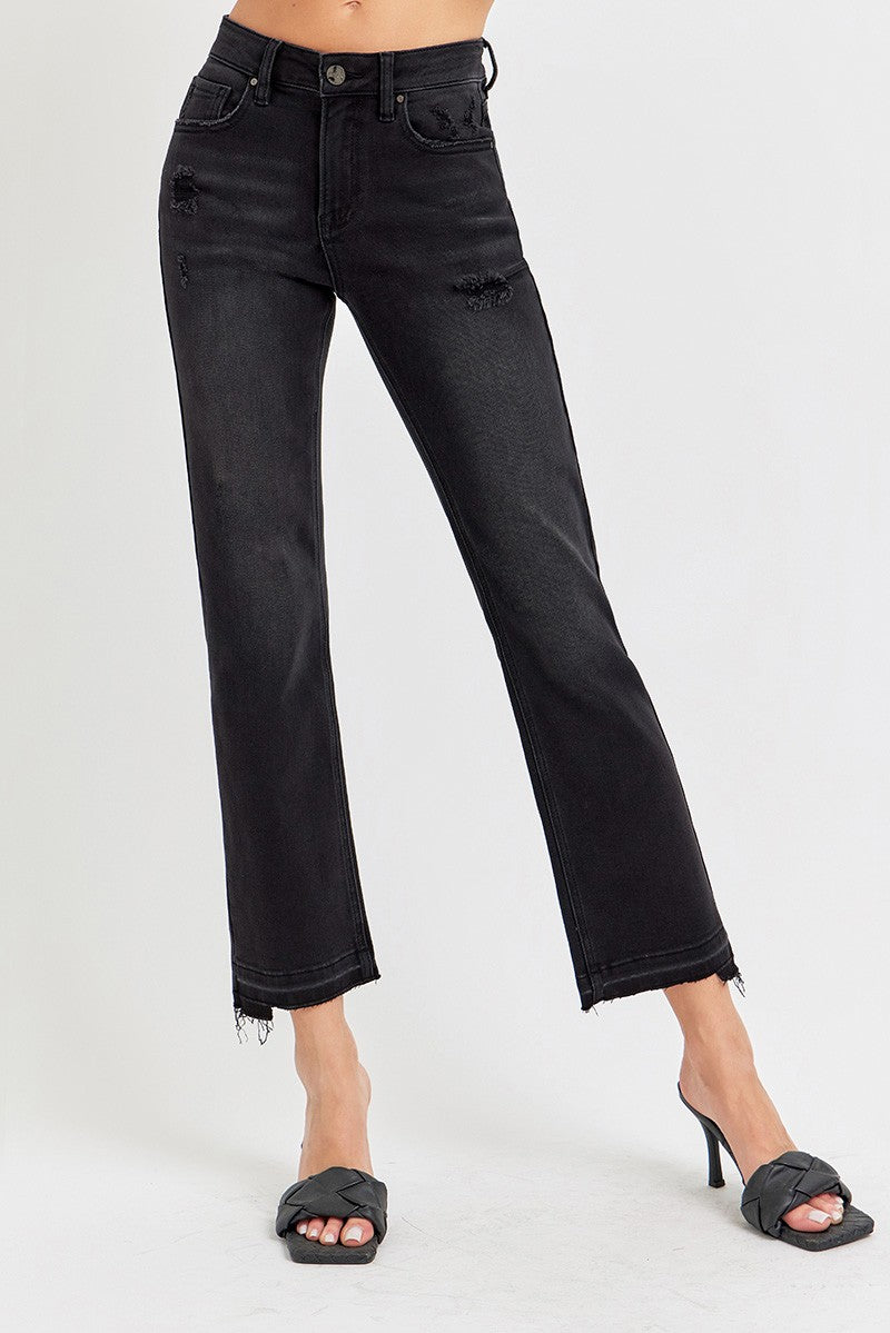 The Zoe Mid Rise Ankle Straight Uneven Released Hem Jean by Risen