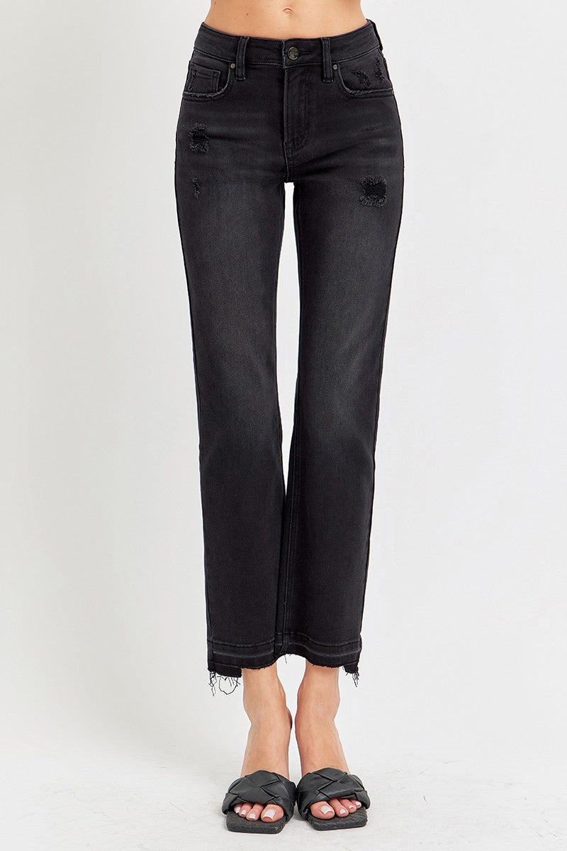 The Zoe Mid Rise Ankle Straight Uneven Released Hem Jean by Risen