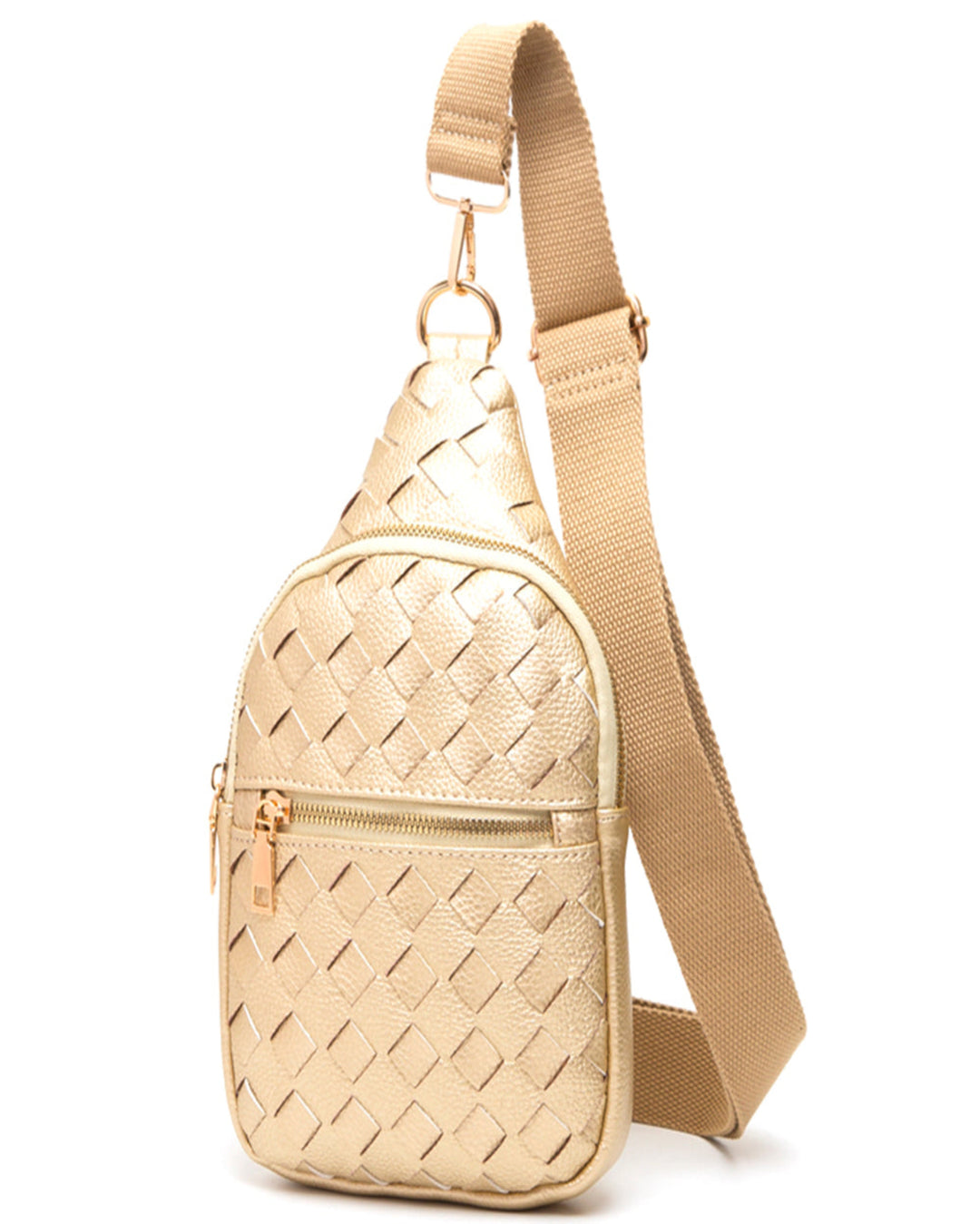 Woven Texture Sling Bag - Gold