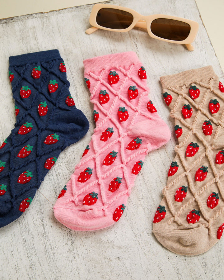 Strawberry Texture Embroidery Socks