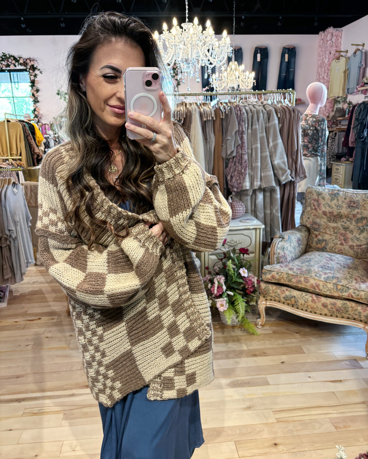 The Checkered Oversized Knit Cardigan