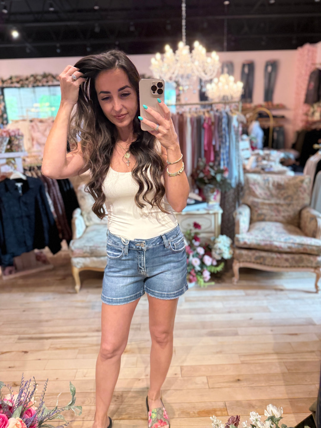 The Kayla Low Rise Slit Hem Shorts by Risen