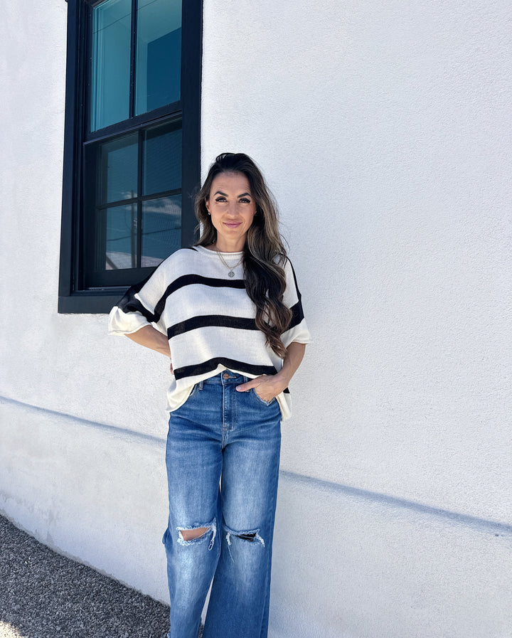 The Kristina Striped Short Sleeve Sweater Top