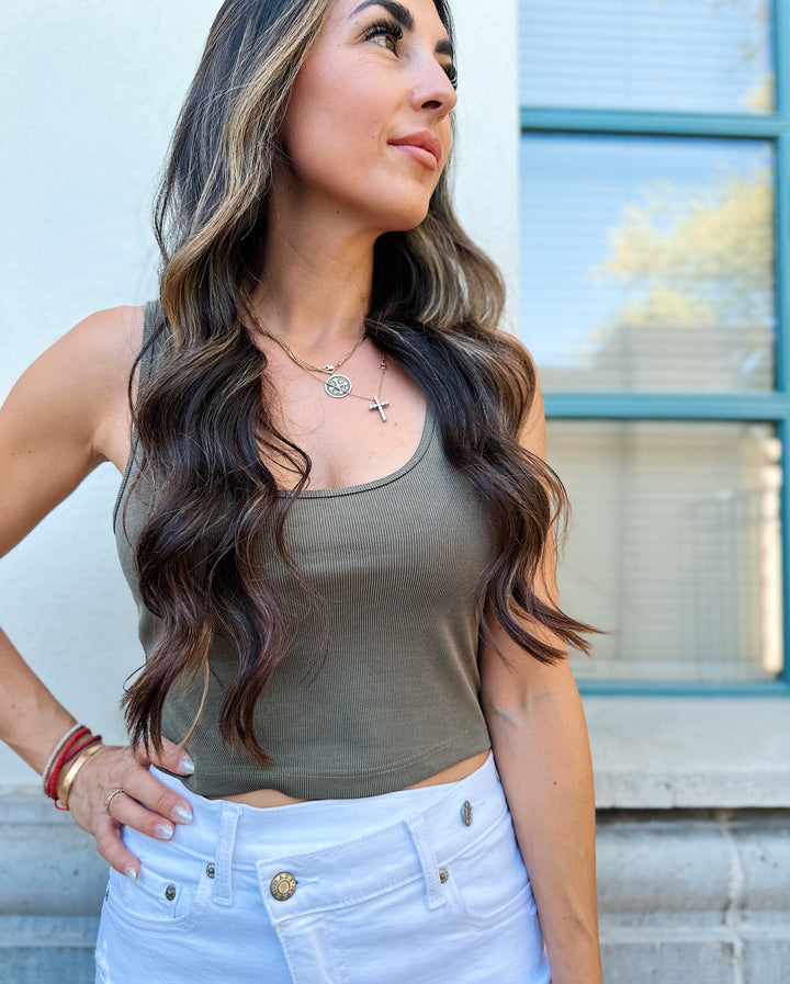 Friday Night Cropped Ribbed Tank