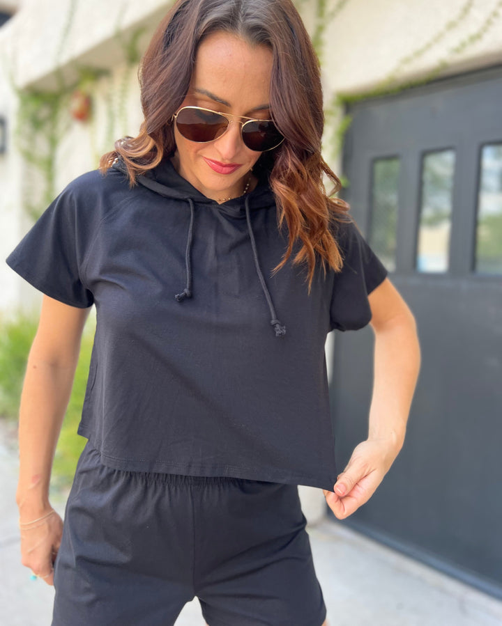 Brooke Raglan Hooded Tee - Black