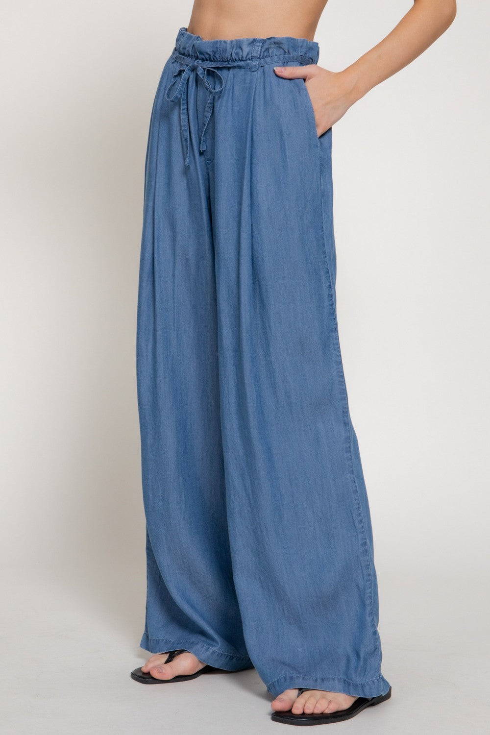 Bailey Paperbag Waist Straight Leg Pants - Denim