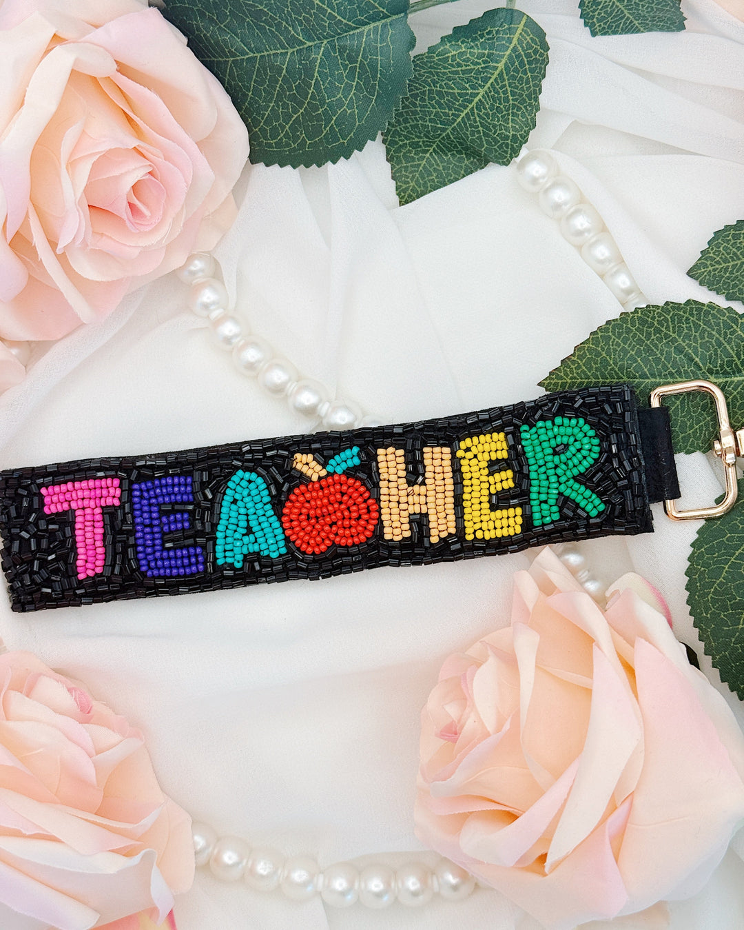 Beaded Teacher Keychain - Black