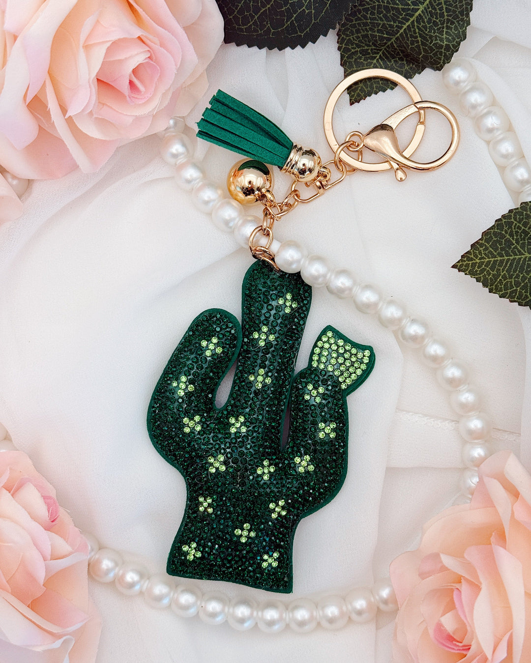 Rhinestone Cactus Keychain - Small Cactus Detail