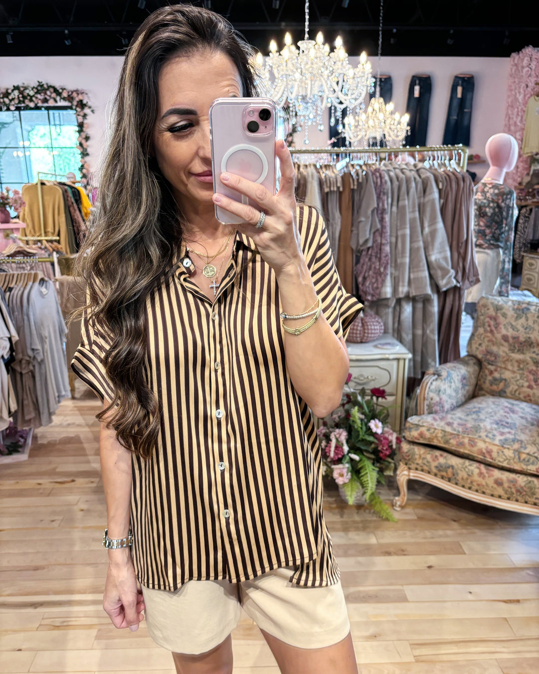 The Lia Striped Satin Blouse