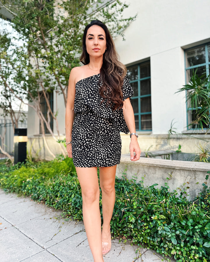 Off Shoulder Animal Print Dress