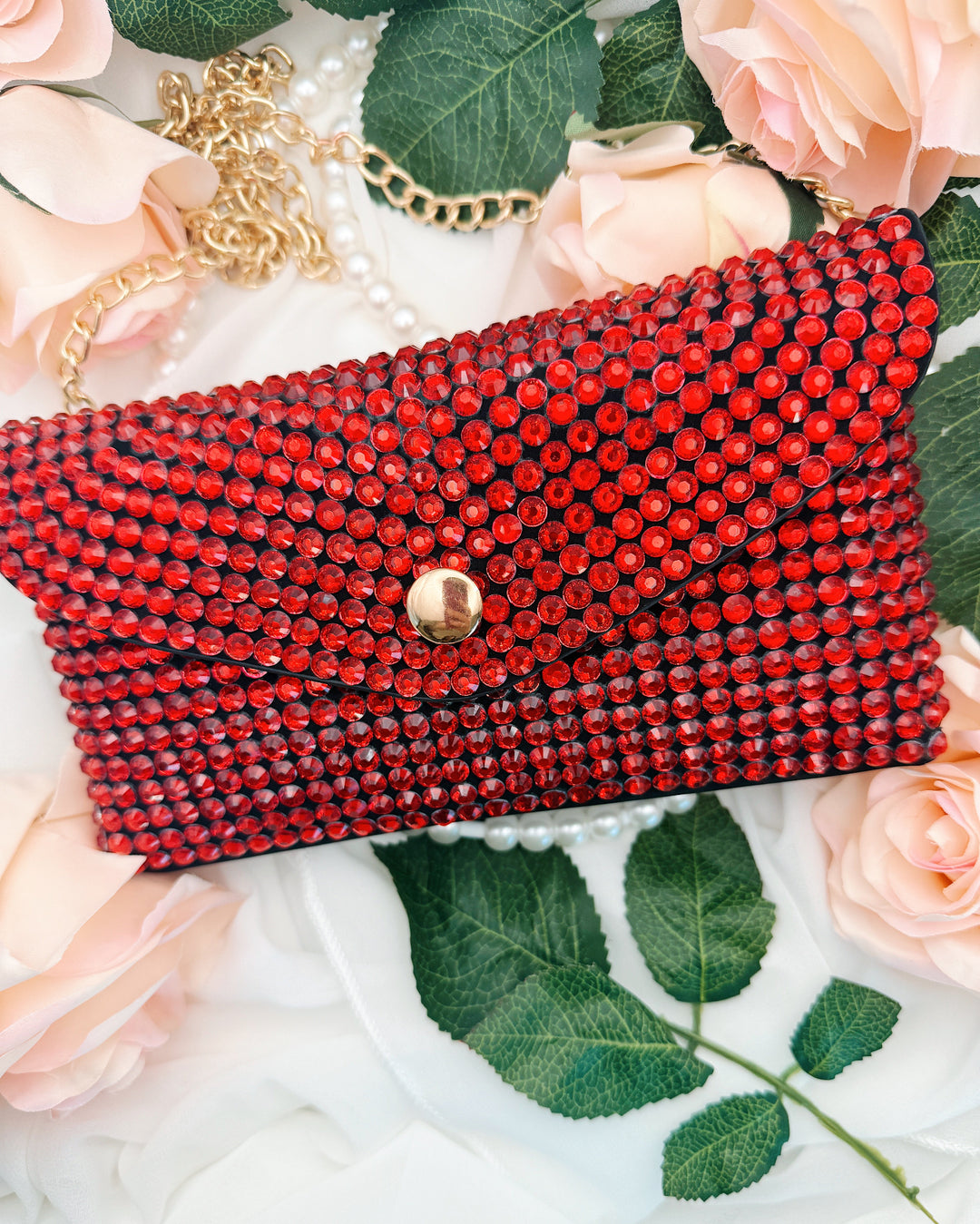 Radiant Rhinestone Convertible Crossbody Purse - Red