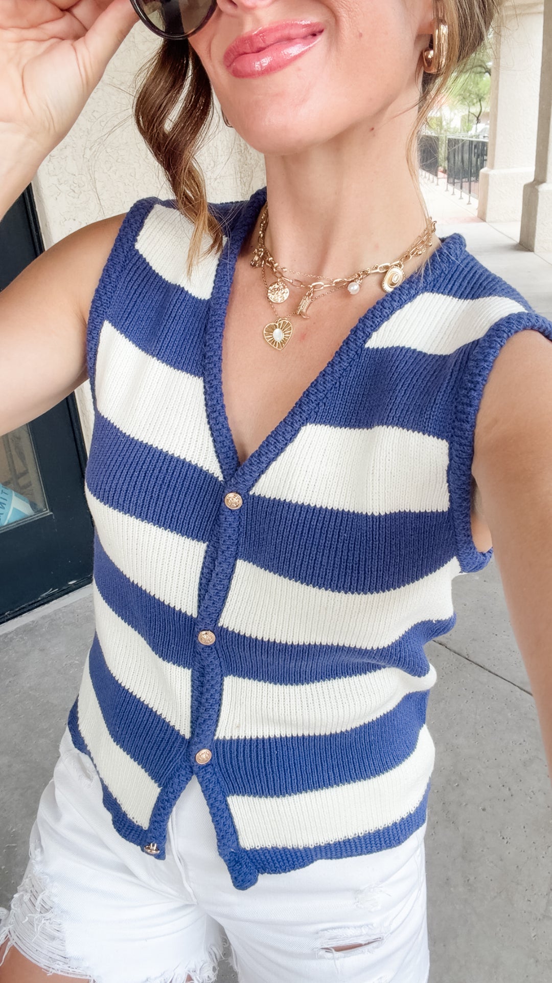 The Georgia Striped Knit Vest - Navy
