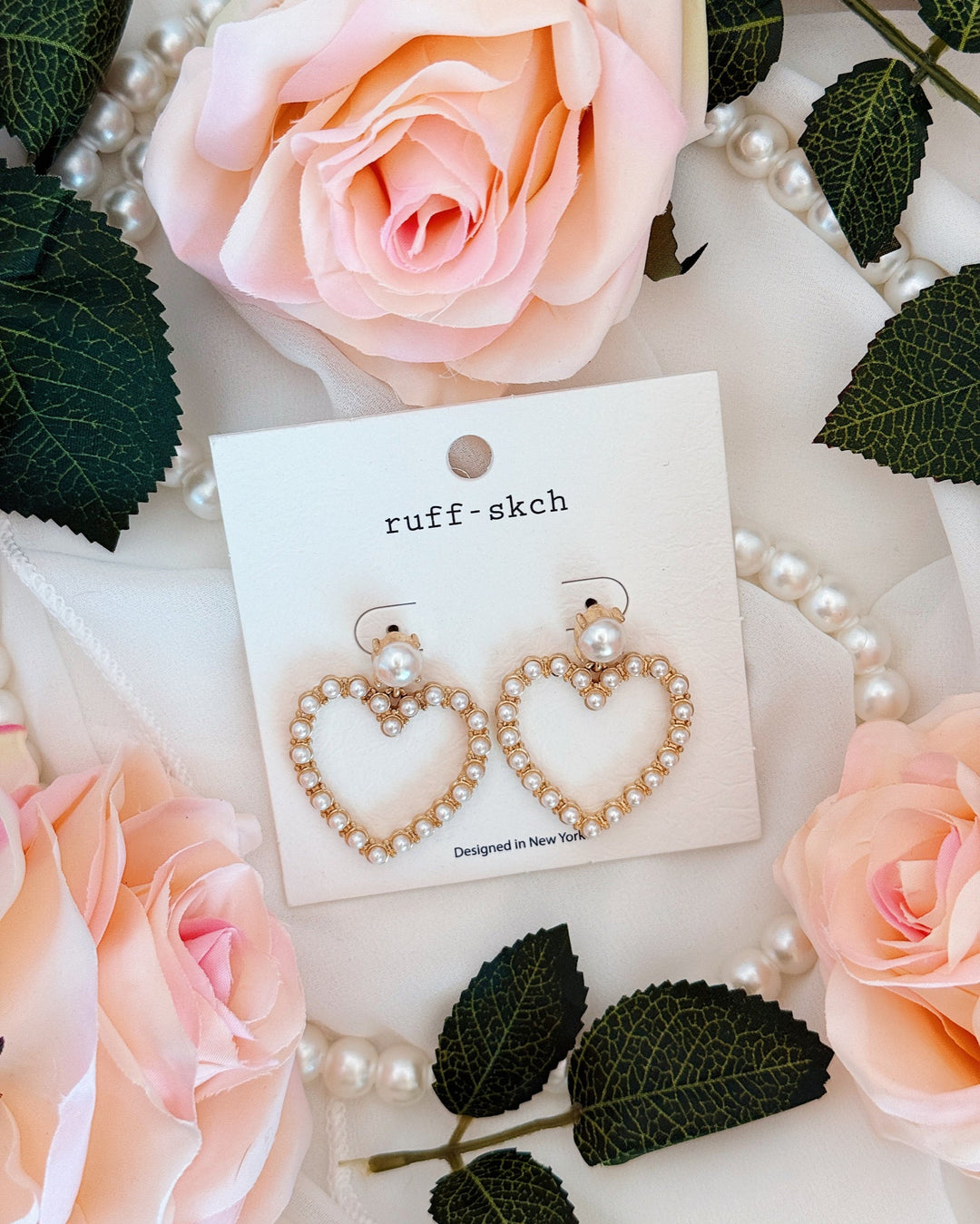 Pearl Heart Cutout Earrings