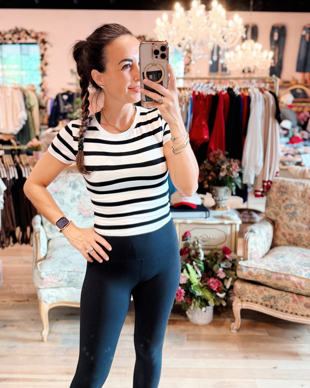 The Maria Striped Crop Tee - Black