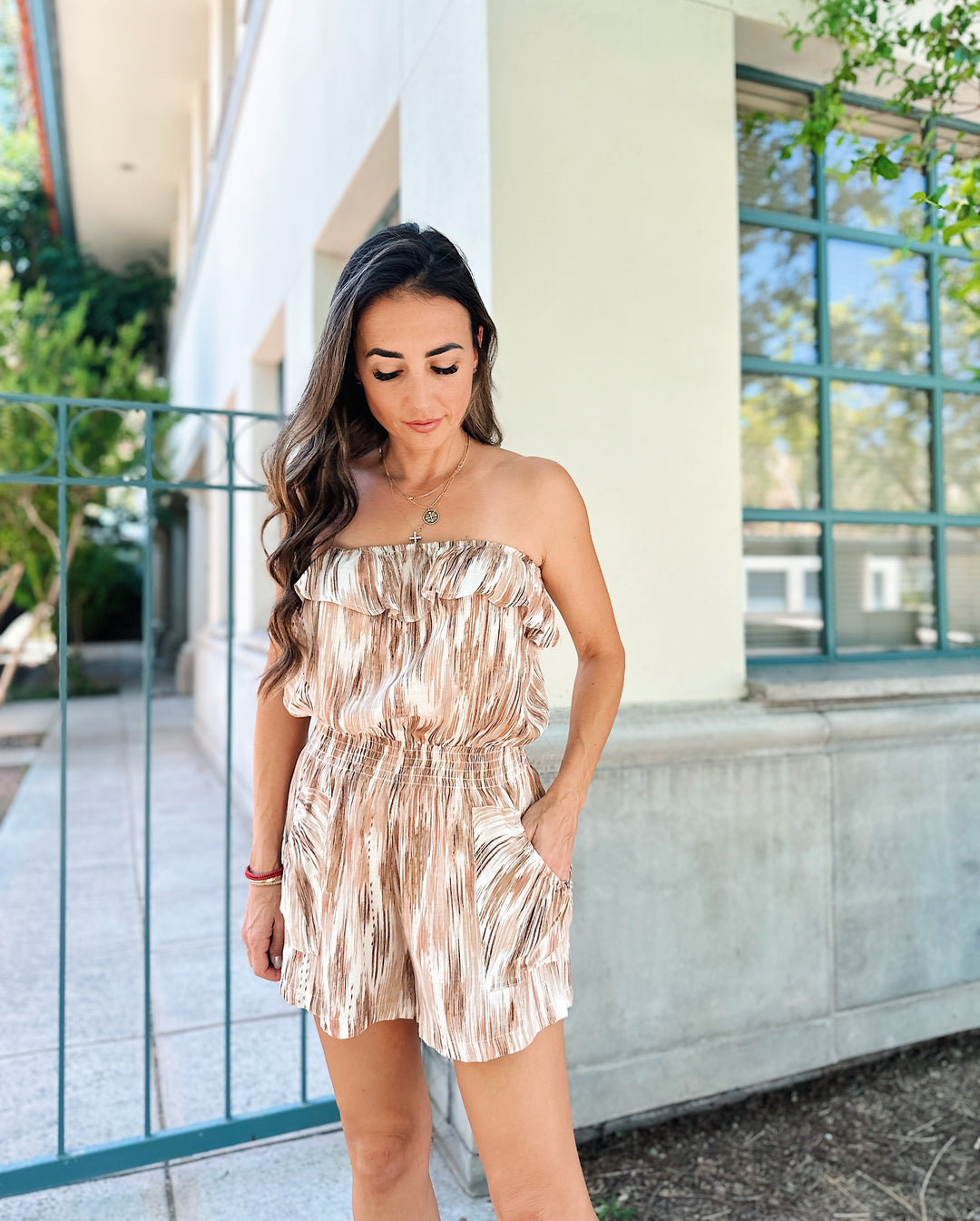 The Keely Off Shoulder Flared Flounce Romper