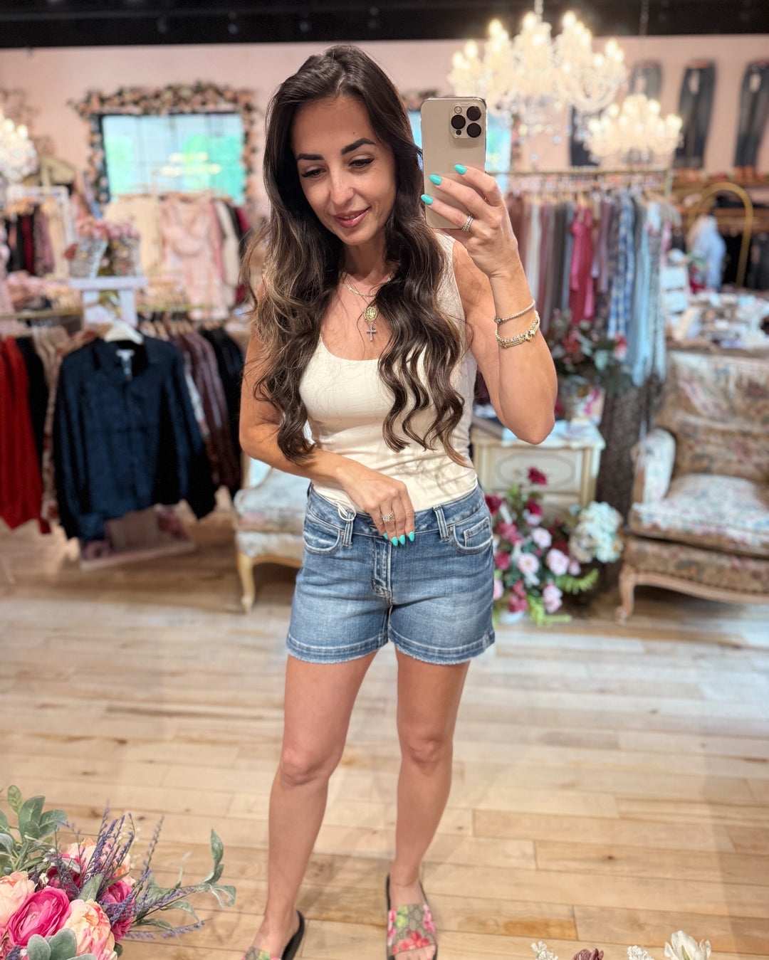 The Kayla Low Rise Slit Hem Shorts by Risen