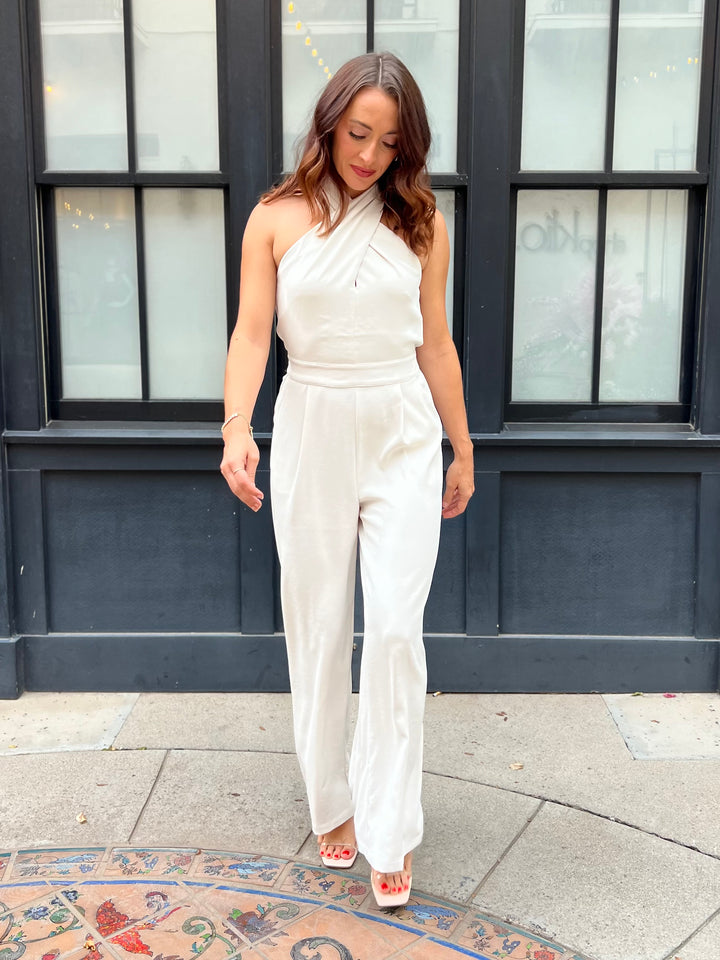 The Colette Halter Jumpsuit - Oyster