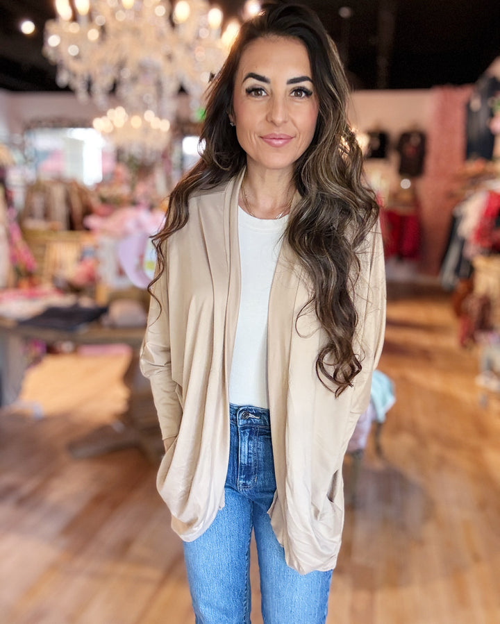 The Missy Dolman Sleeve Open Cardigan with Pockets