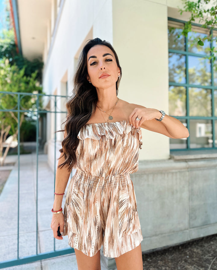 The Keely Off Shoulder Flared Flounce Romper