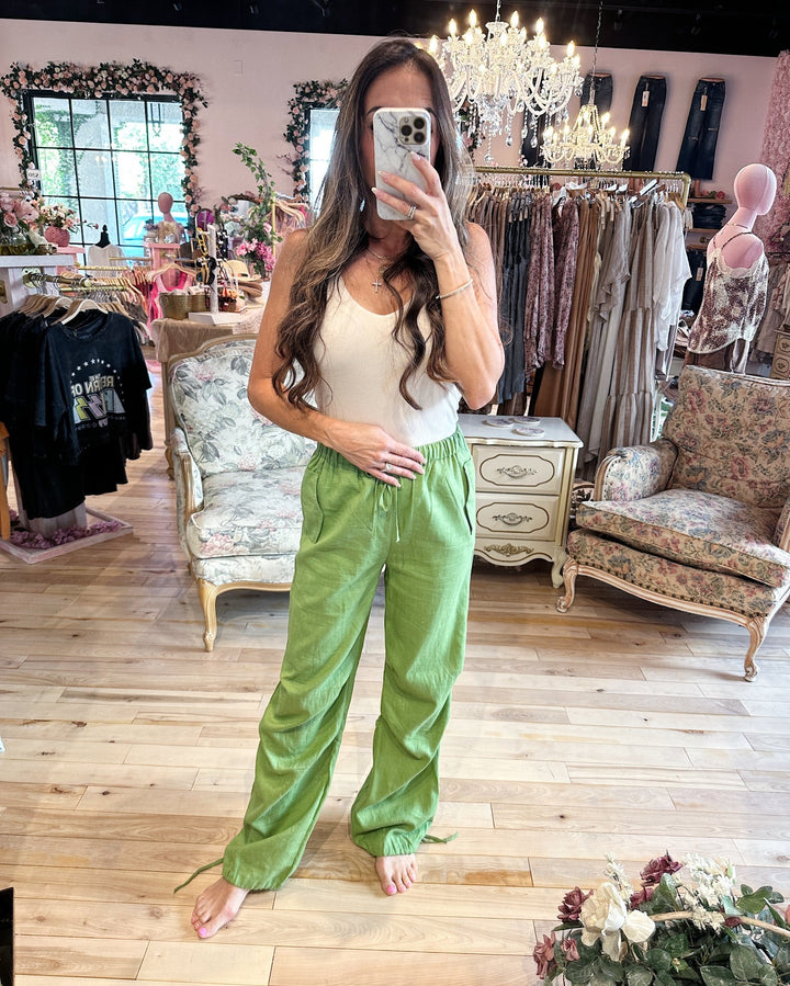 The Olive Drawstring Linen Pants