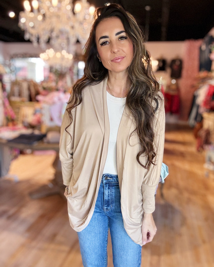 The Missy Dolman Sleeve Open Cardigan with Pockets