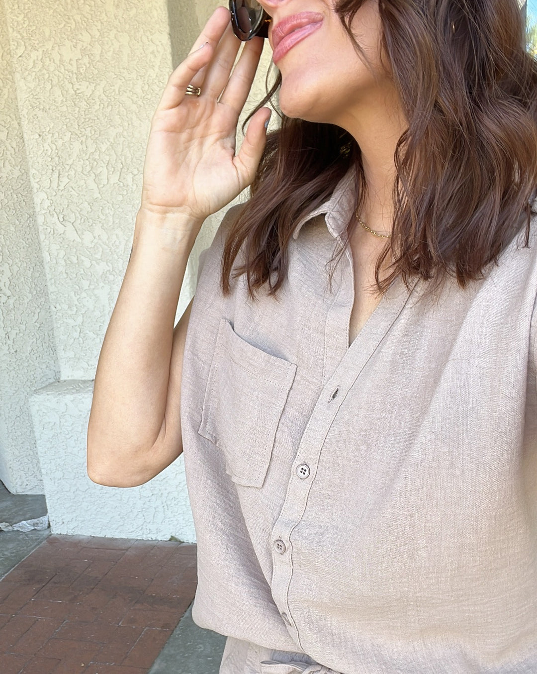 Maren Button Up Top - Tan