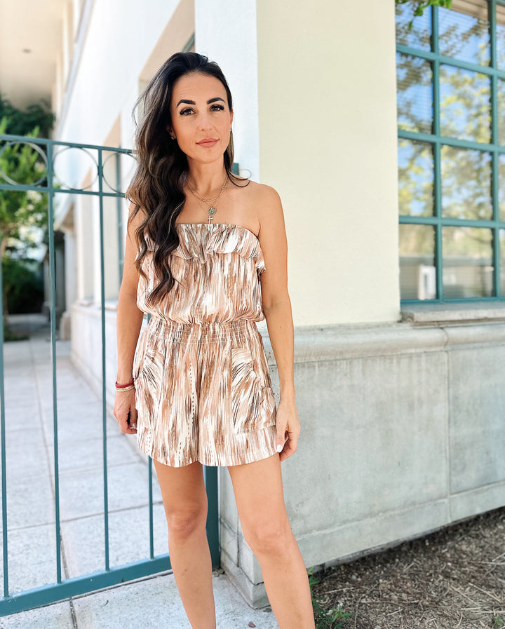 The Keely Off Shoulder Flared Flounce Romper