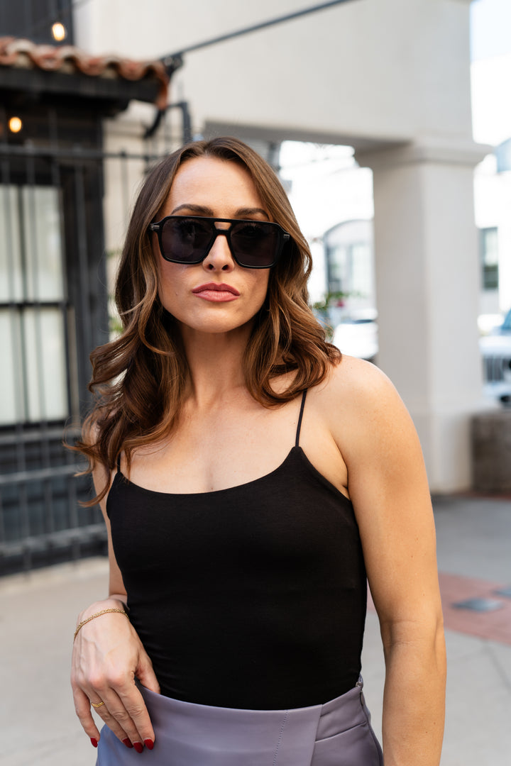 The Brielle Double-Layered Spaghetti Strap Cami - Black