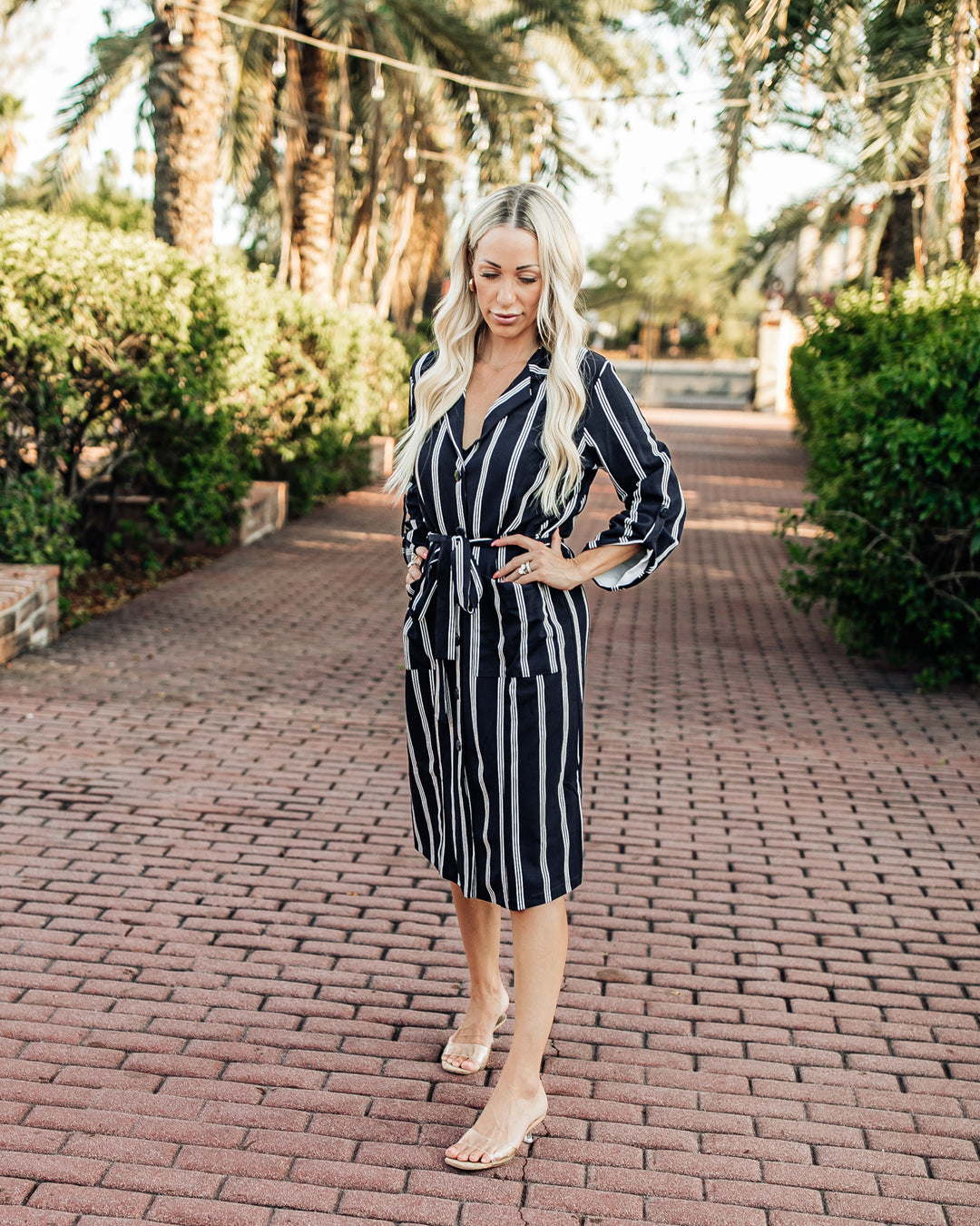 Day In the City Striped Belted Dress